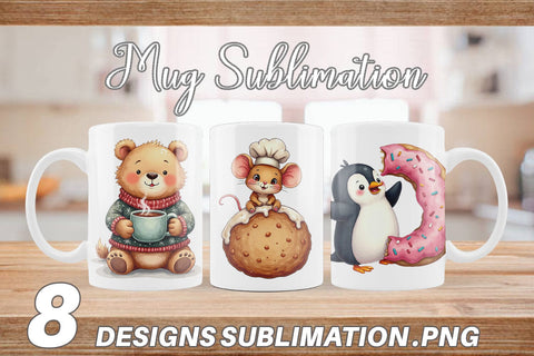 Mug Wrap Winter Critters & Sweets Watercolor Sublimation artnoy 