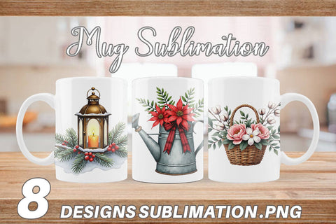 Mug Wrap Winter Woodland Farmhouse Elements Watercolor Sublimation artnoy 