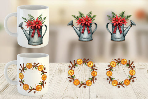 Mug Wrap Winter Woodland Farmhouse Elements Watercolor Sublimation artnoy 