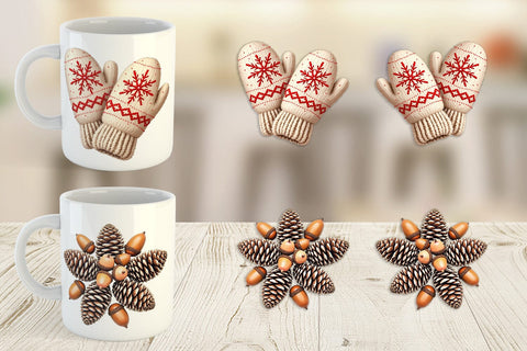 Mug Wrap Winter Woodland Farmhouse Elements Watercolor Sublimation artnoy 