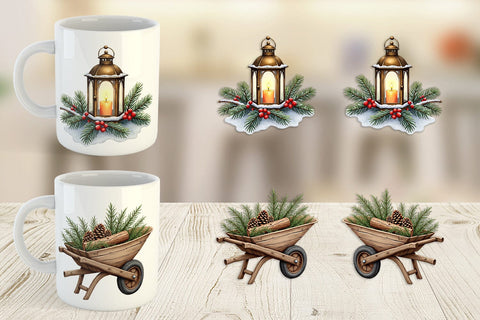 Mug Wrap Winter Woodland Farmhouse Elements Watercolor Sublimation artnoy 