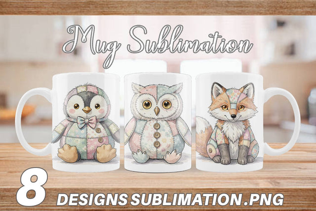 Mug Wrap Winter Woodland Patchwork Watercolor Sublimation artnoy 