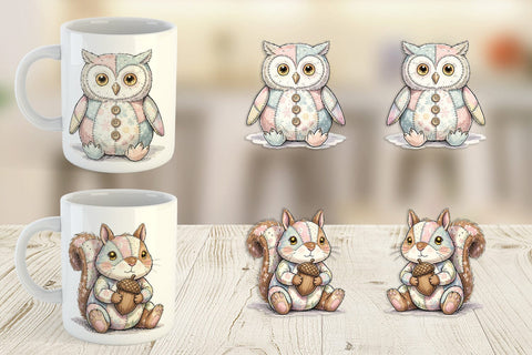 Mug Wrap Winter Woodland Patchwork Watercolor Sublimation artnoy 