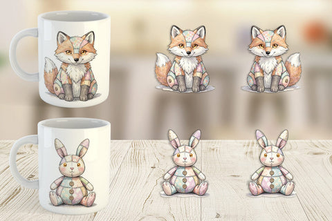 Mug Wrap Winter Woodland Patchwork Watercolor Sublimation artnoy 