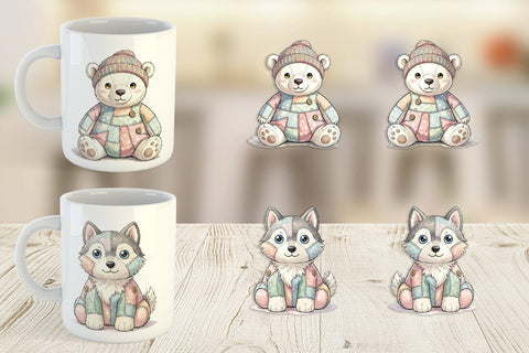 Mug Wrap Winter Woodland Patchwork Watercolor Sublimation artnoy 