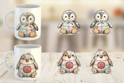 Mug Wrap Winter Woodland Patchwork Watercolor Sublimation artnoy 