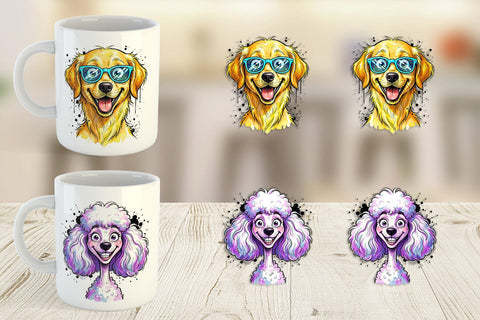 Mug Wrap Witty Coastal Dog Watercolor Caricature Sublimation artnoy 