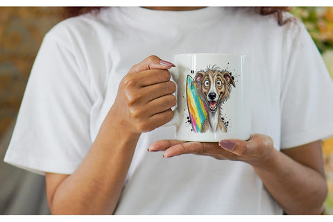 Mug Wrap Witty Coastal Dog Watercolor Caricature Sublimation artnoy 