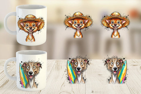 Mug Wrap Witty Coastal Dog Watercolor Caricature Sublimation artnoy 
