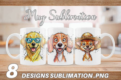 Mug Wrap Witty Coastal Dog Watercolor Caricature Sublimation artnoy 
