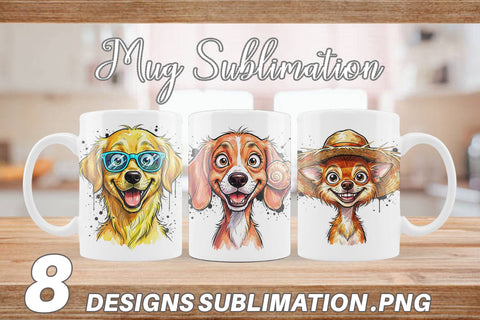 Mug Wrap Witty Coastal Dog Watercolor Caricature Sublimation artnoy 
