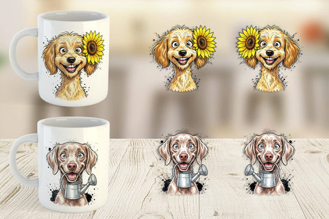 Mug Wrap Witty Summer Garden Dog Watercolor Sublimation artnoy 