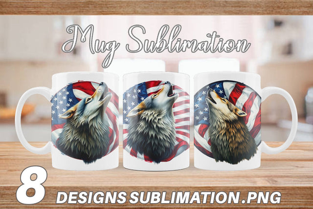 Mug Wrap Wolf 4th of July Sublimation artnoy 
