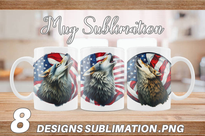 Mug Wrap Wolf 4th of July Sublimation artnoy 