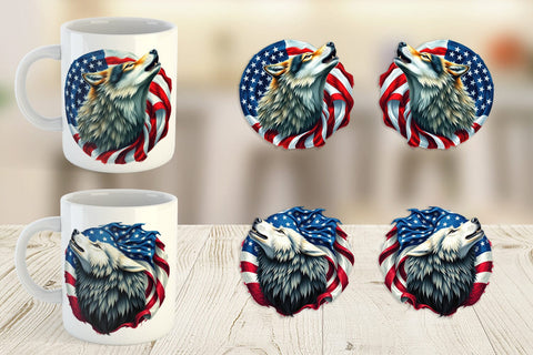 Mug Wrap Wolf 4th of July Sublimation artnoy 