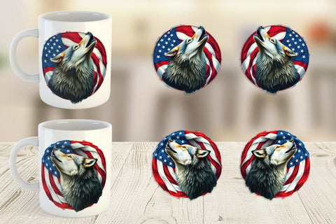 Mug Wrap Wolf 4th of July Sublimation artnoy 