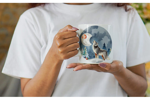 Mug Wrap Wolf Howling at Moon Sublimation artnoy 
