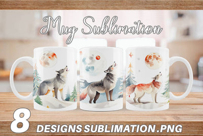 Mug Wrap Wolf Howling at Moon Sublimation artnoy 