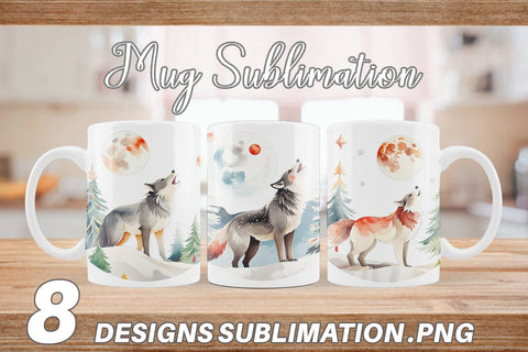 Mug Wrap Wolf Howling at Moon Sublimation artnoy 