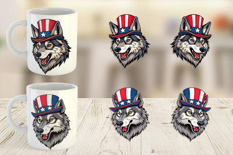 Mug Wrap Wolf Patriotic Sublimation artnoy 