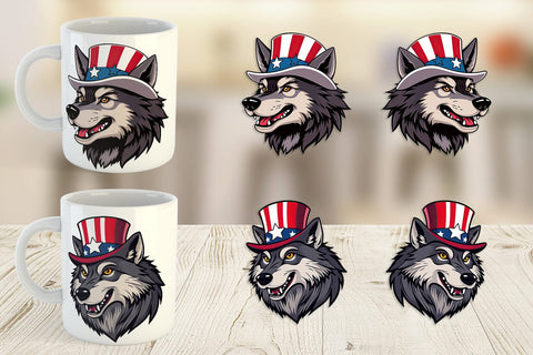 Mug Wrap Wolf Patriotic Sublimation artnoy 