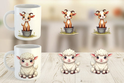 Mug Wrap Wonky Barnyard Babies Watercolor Sublimation artnoy 