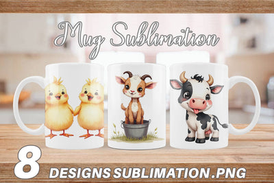 Mug Wrap Wonky Barnyard Babies Watercolor Sublimation artnoy 