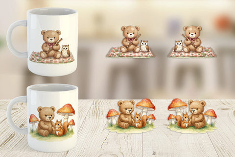 Mug Wrap Woodland Forest Teddy Bear Watercolor Sublimation artnoy 