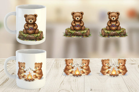 Mug Wrap Woodland Forest Teddy Bear Watercolor Sublimation artnoy 
