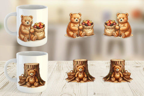 Mug Wrap Woodland Forest Teddy Bear Watercolor Sublimation artnoy 