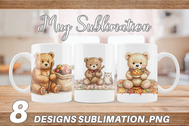Mug Wrap Woodland Forest Teddy Bear Watercolor Sublimation artnoy 