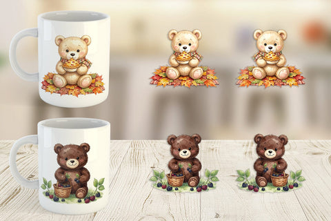 Mug Wrap Woodland Forest Teddy Bear Watercolor Sublimation artnoy 