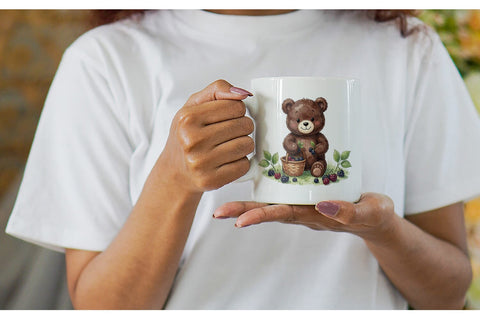 Mug Wrap Woodland Forest Teddy Bear Watercolor Sublimation artnoy 