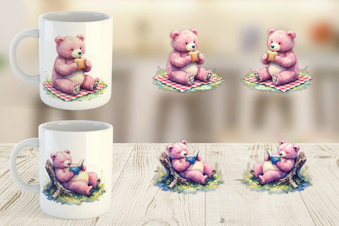 Mug Wrap Woodland Mama Bear Watercolor Sublimation artnoy 