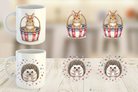 Mug Wrap Woodland Patriotic Animals Watercolor Sublimation artnoy 