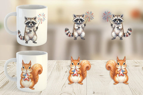 Mug Wrap Woodland Patriotic Animals Watercolor Sublimation artnoy 