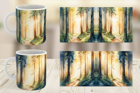 Mug Wrap Woodland Watercolor Sublimation artnoy 