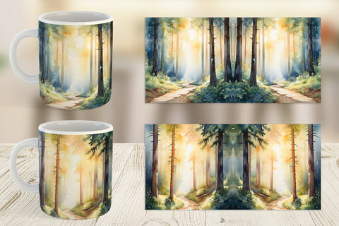 Mug Wrap Woodland Watercolor Sublimation artnoy 
