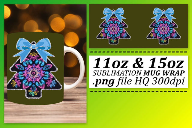 Mug wraps for sublimation, elevate your creativity! , Neon Xmas Sublimation afrosvg 