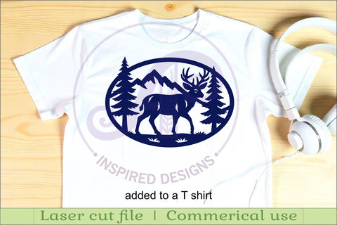 Mule Deer mountain scene Oval wall sign laser cut file SVG APInspireddesigns 