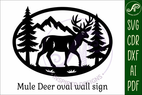 Mule Deer mountain scene Oval wall sign laser cut file SVG APInspireddesigns 