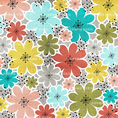 Multi Colored Cloth Textured Daisy Flower Pattern Digital Paper Digital Pattern Karma Genie Graphics 