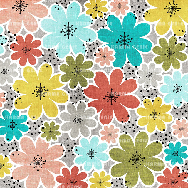 Multi Colored Cloth Textured Daisy Flower Pattern Digital Paper Digital Pattern Karma Genie Graphics 