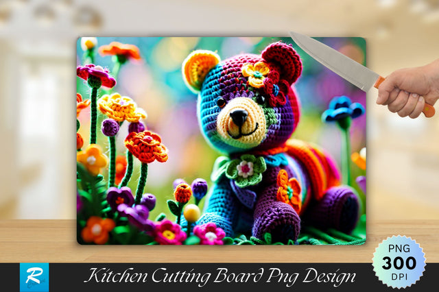 Multicolored Bear with Flowers Cutting Board Sublimation Regulrcrative 