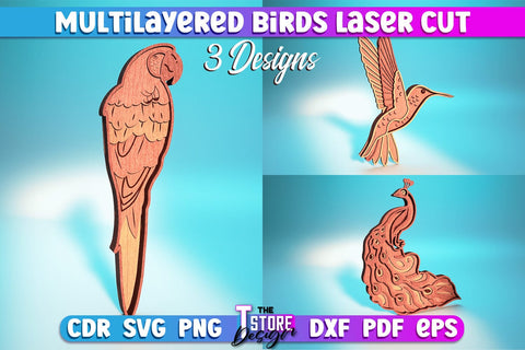 Multilayered Bird Laser Cut Bundle | Bird Shapes Design | CNC Files SVG The T Store Design 