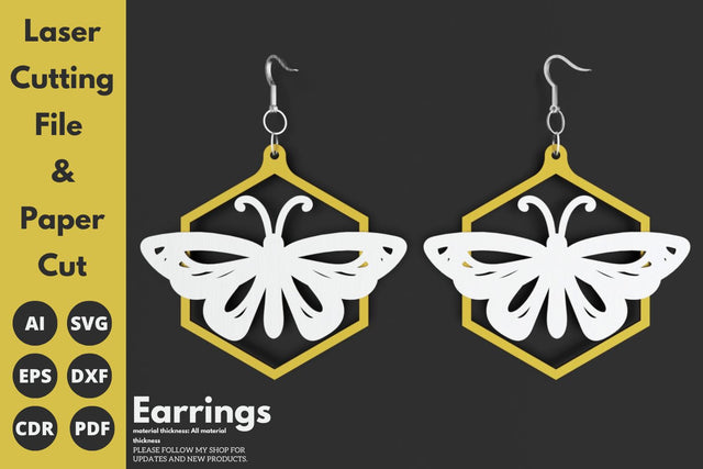 Multilayered Butterfly Earrings | paper cut | svg laser cut Glowforge SVG tofigh4lang 