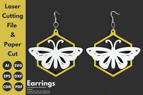 Multilayered Butterfly Earrings | paper cut | svg laser cut Glowforge SVG tofigh4lang 