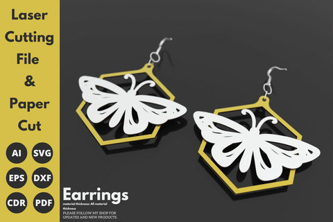 Multilayered Butterfly Earrings | paper cut | svg laser cut Glowforge SVG tofigh4lang 