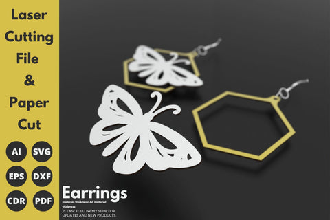 Multilayered Butterfly Earrings | paper cut | svg laser cut Glowforge SVG tofigh4lang 