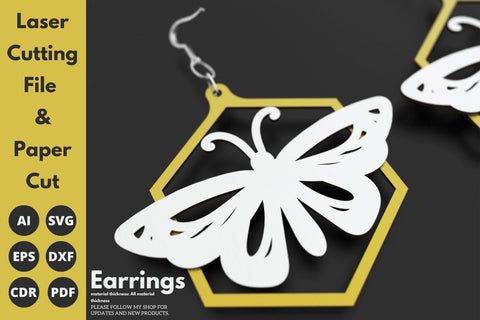 Multilayered Butterfly Earrings | paper cut | svg laser cut Glowforge SVG tofigh4lang 
